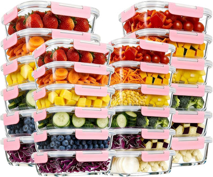 Konokyo Square Glass Food Storage Containers with Lids, 12 Pack Airtight Leakproof Meal Prep Containers, BPA-Free, Microwave Oven Freezer & Dishwasher Safe, Assorted Sizes