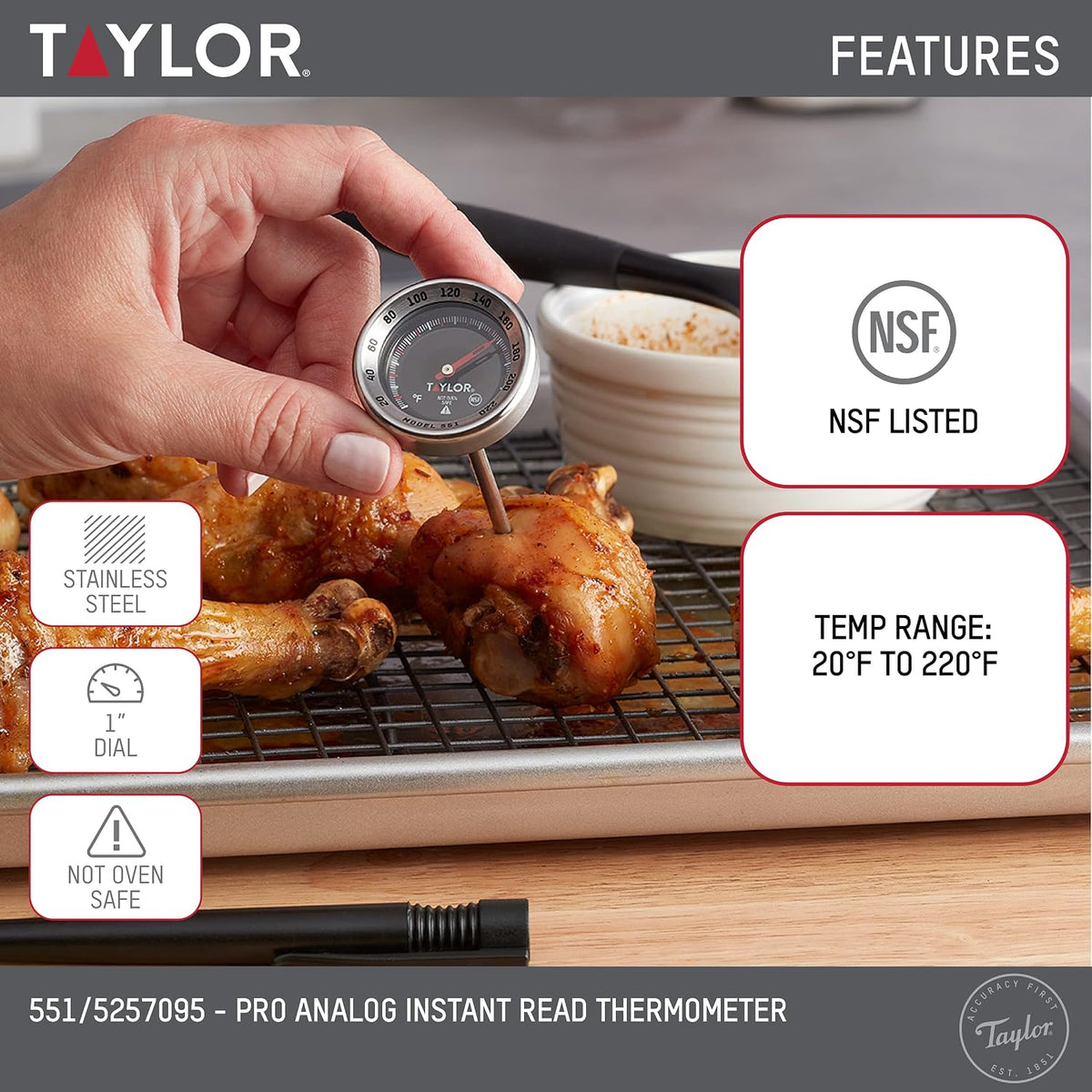 Taylor 1 Inch Instant Read Pocket Thermometer with Sleeve