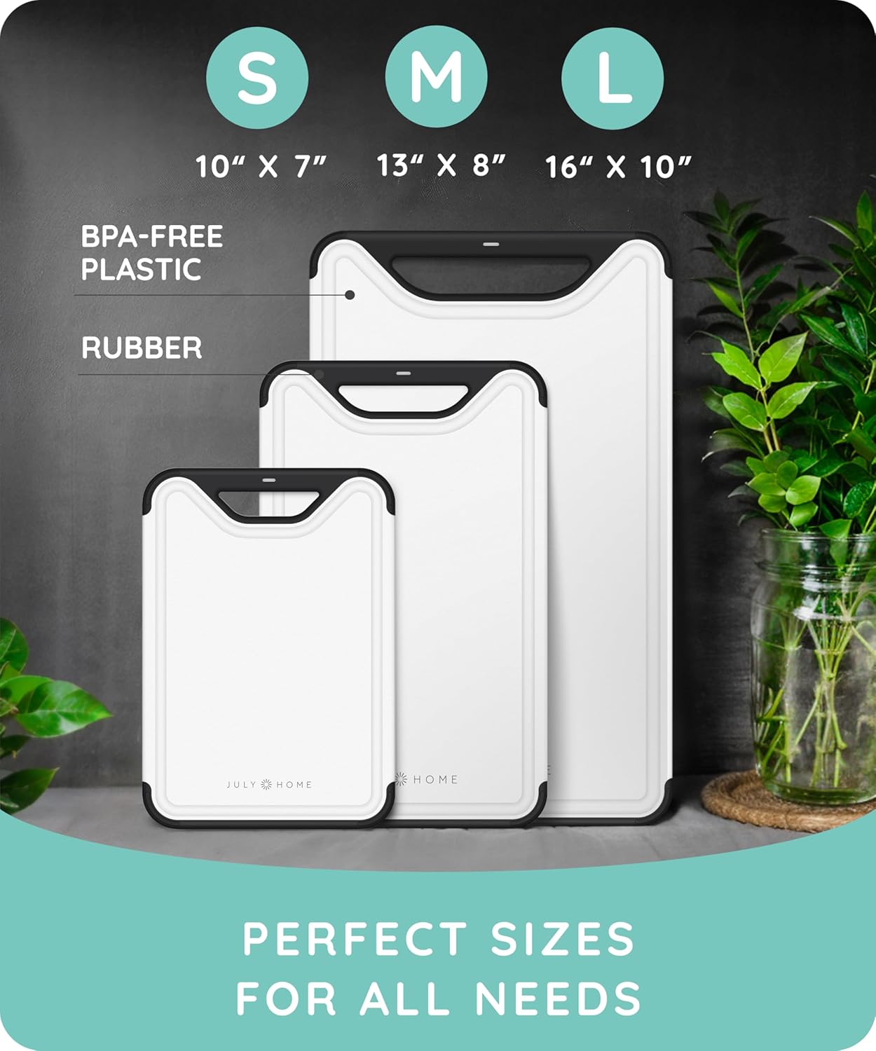 Cutting Boards for Kitchen, Plastic Cutting Board Set of 3, Dishwasher Safe Cutting Boards with Juice Grooves for Meat, Veggies, Fruits, Easy Grip Handle, Non-Slip (Black/Gray)