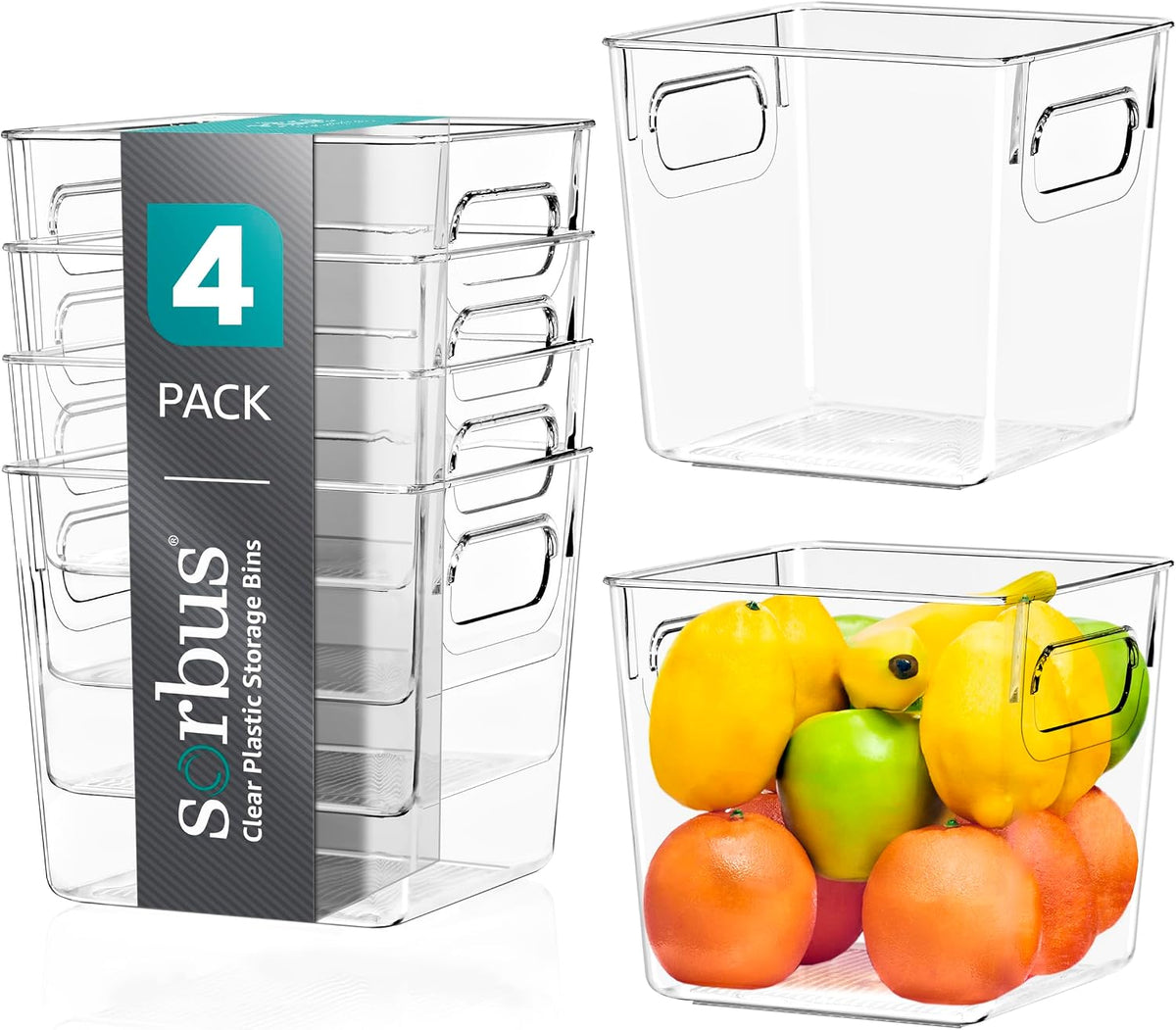 Sorbus Large Clear Plastic Storage Bins for Shelves, Clothes, with Handle - Clear Storage Bins, Drawer, Shelf, Closet, Pantry, Fridge, Freezer Organizer Bins, Closet Organizers and Storage (4 pack)