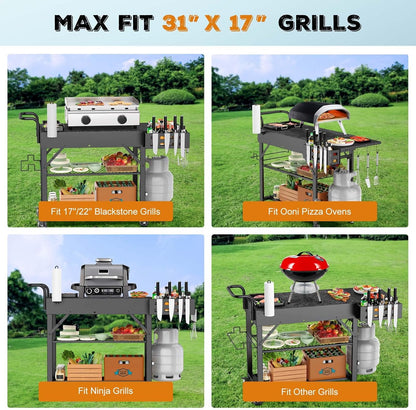 Outdoor Griddle Table, Blackstone Griddle Stand, 440lbs Folding Grill Cart, Pizza Oven Table Stand for Onni,Food Prep Table with Wheels for Outdoor BBQ Camp Ninja Woodfire Grill Stand, 31"W x 17"D