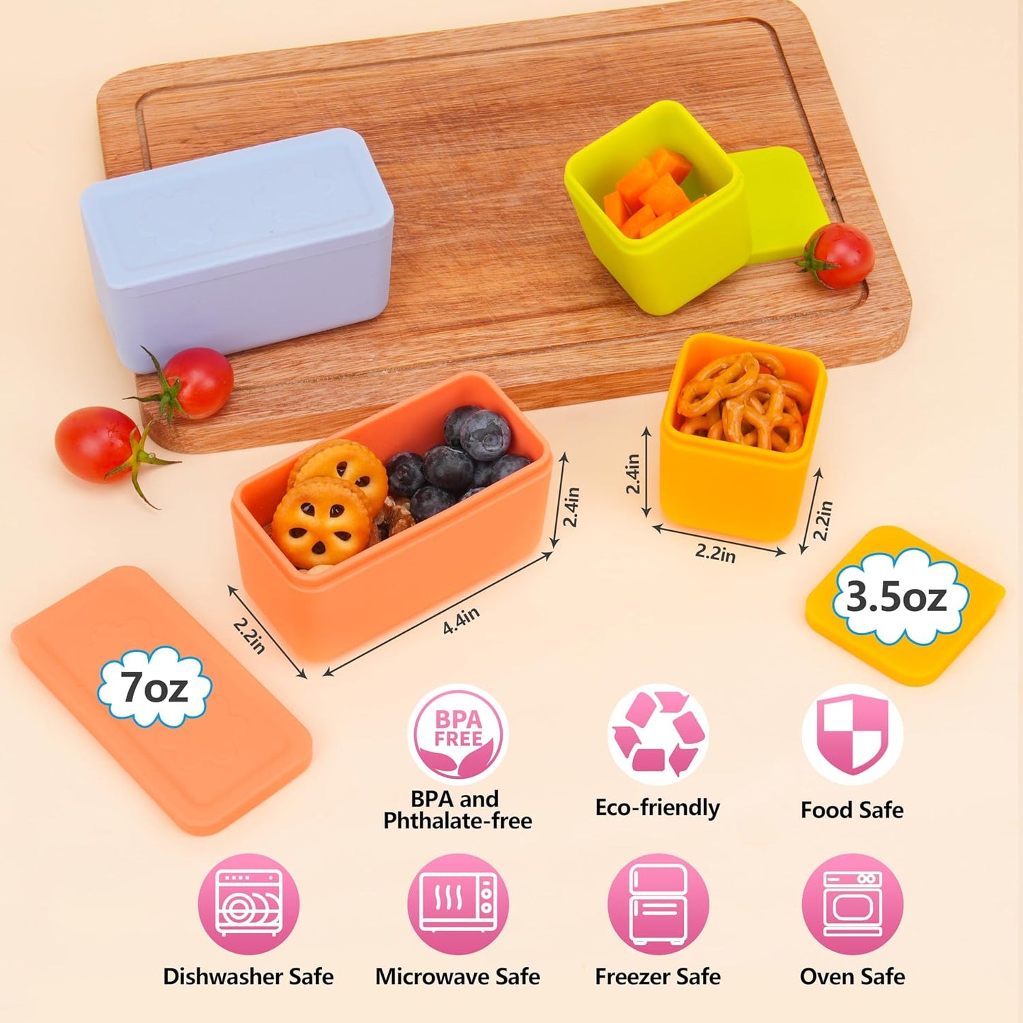 Dip Containers for OmieBox UP bento Box, 4 Pack Leakproof Salad Dressing Container To Go, Condiment Containers with Lids - Food Safe Silicone - 4.5 & 9 ounces