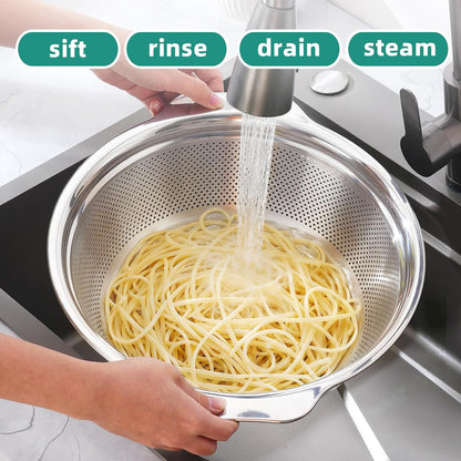 Stainless Steel Colander for Kitchen 2-Quart, Strainer Microporous with Mixing Bowl, Rice Strainer for Washing Vegetables, Fruit and Draining Cooked Pasta, Dishwasher Safe