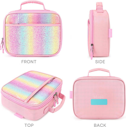 mibasies Kids Lunch Box for Girls Toddler, Insulated and Reusable Lunch Bag for School, Pink Rainbow