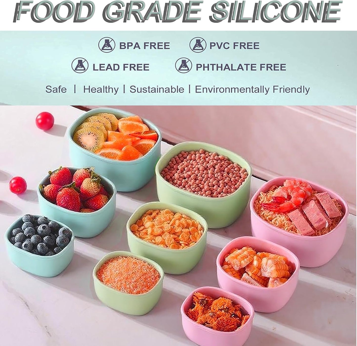 Reusable Nesting Silicone Food Storage Containers, Set of 3 Lunch Box Bento with Lids, Airtight Snack Container, BPA Free, Dishwasher Microwave Oven Freezer Safe (6.7oz, 10oz, 20oz) (Royal Blue)