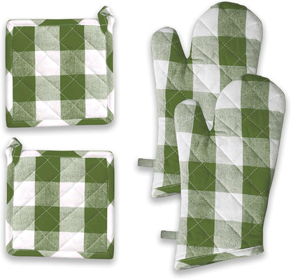 Oven Mitt (7"x13") & Pot Holder (8"x8") 100% Cotton Set of Heat Resistant Oven Gloves & Hot Pads for Gifts, BBQ, Cooking, Baking, Thanksgiving - Mustard Yellow