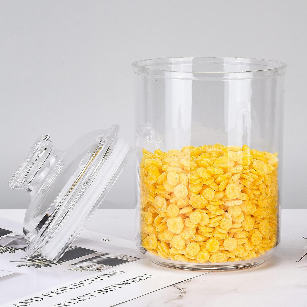 64 oz Reinforced Large Acrylic Canister with Locking Clamp, Airtight Flip Jar | Food Storage Container for Flour, Sugar, Coffee, Candy, Cookie etc