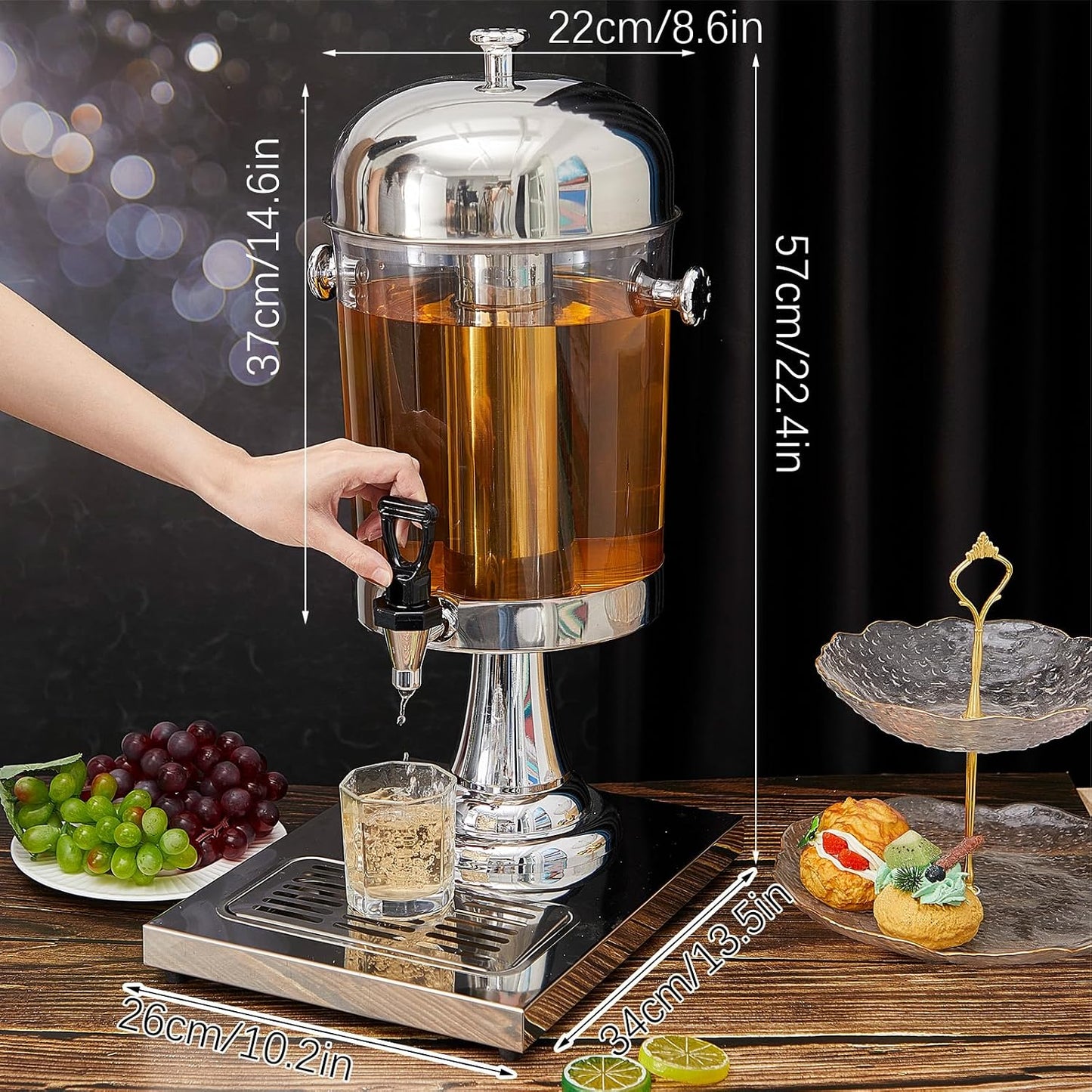 Gisafai 2 Pcs 2 Gallon Drink Dispensers for Parties, Beverage Dispenser with Stand, Stainless Steel Hot Cold Juice Dispenser with Centre Ice Core and Drip Trays for for Beer, Water Lemonade