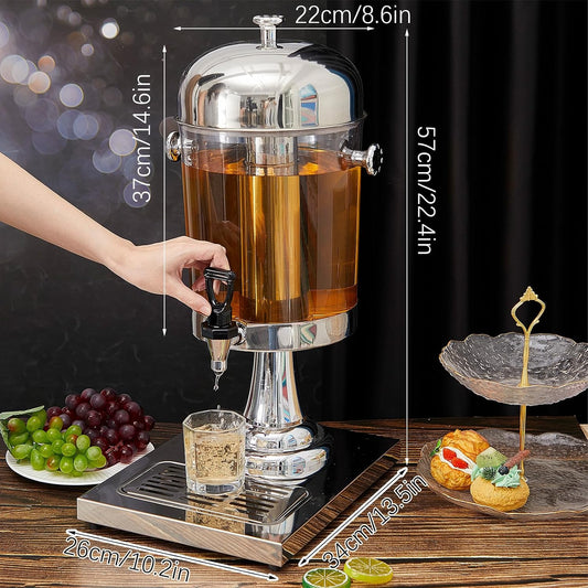 Gisafai 2 Pcs 2 Gallon Drink Dispensers for Parties, Beverage Dispenser with Stand, Stainless Steel Hot Cold Juice Dispenser with Centre Ice Core and Drip Trays for for Beer, Water Lemonade