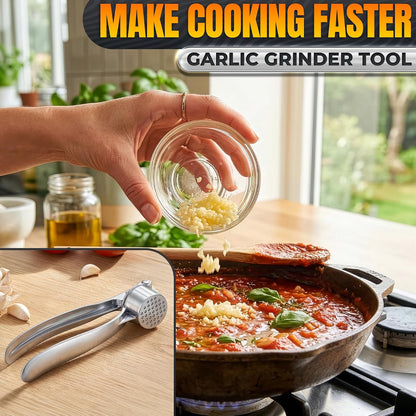 Metal Garlic Press with Comfortable Ergonomic Handle, Silver