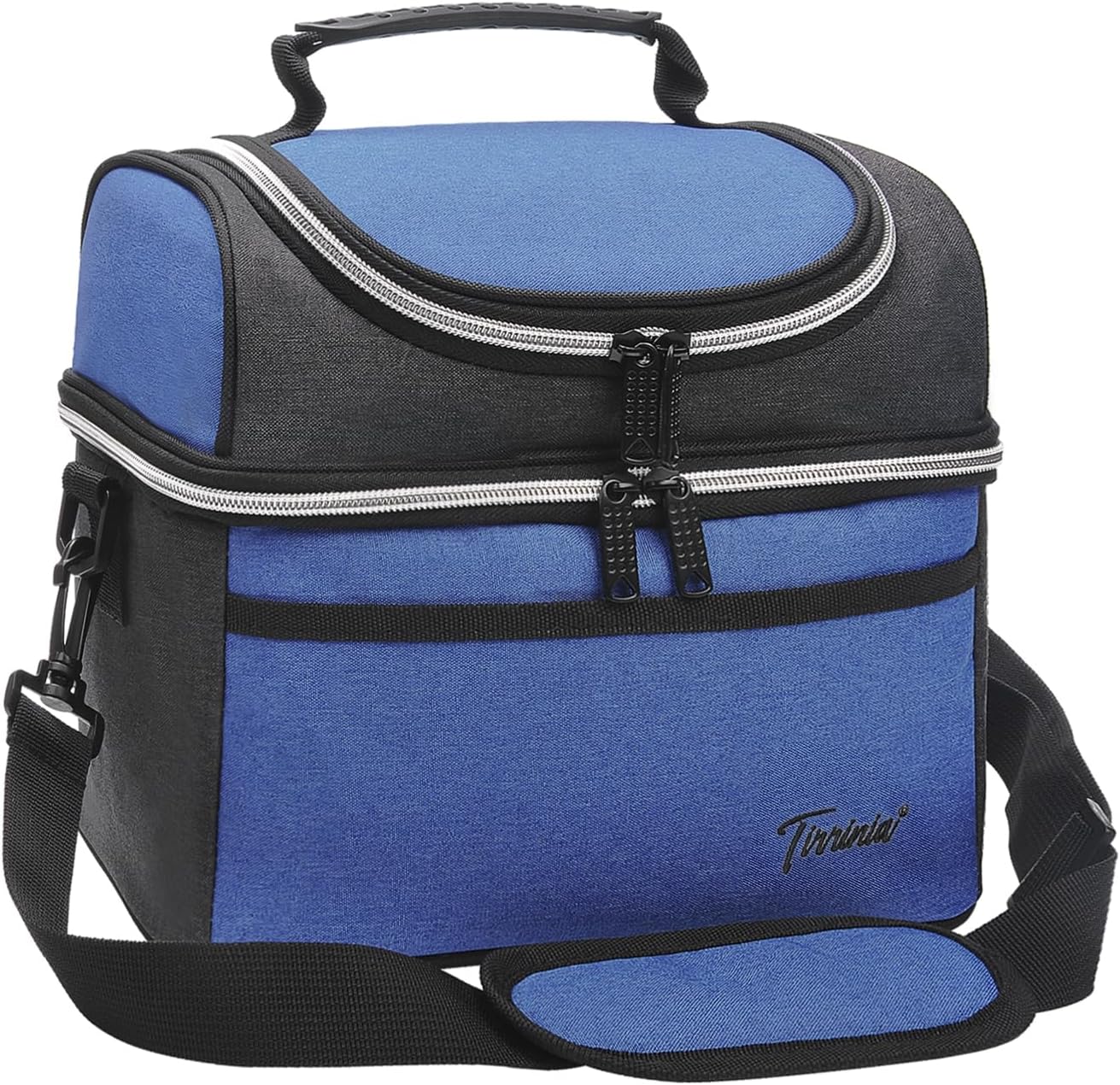 Tirrinia Reusable Lunch Box for Men Women, Insulated Lunch Bag Adult Work, Double Decker Leakproof Lunchbox for Office Picnic Beach—Dual Compartment Lunch Cooler Bag
