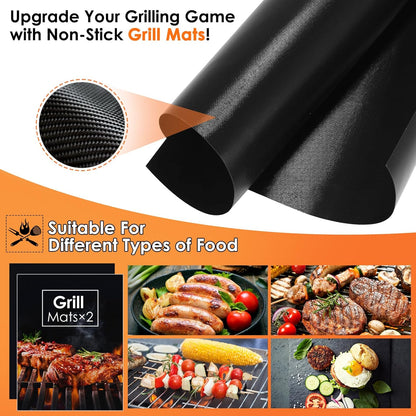 Yoehka BBQ Grilling Accessories Set, 34Pcs Heavy Duty Grill Tools for Outdoor Camping, Grilling Gifts for Men Dad, Stainless Steel Barbecue Utensils Kit with Mats and Glove in Carrying Bag, Brown