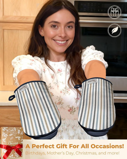 100% Thick Cotton Mini Oven Mitts Silicone Grip Lemon & Birds