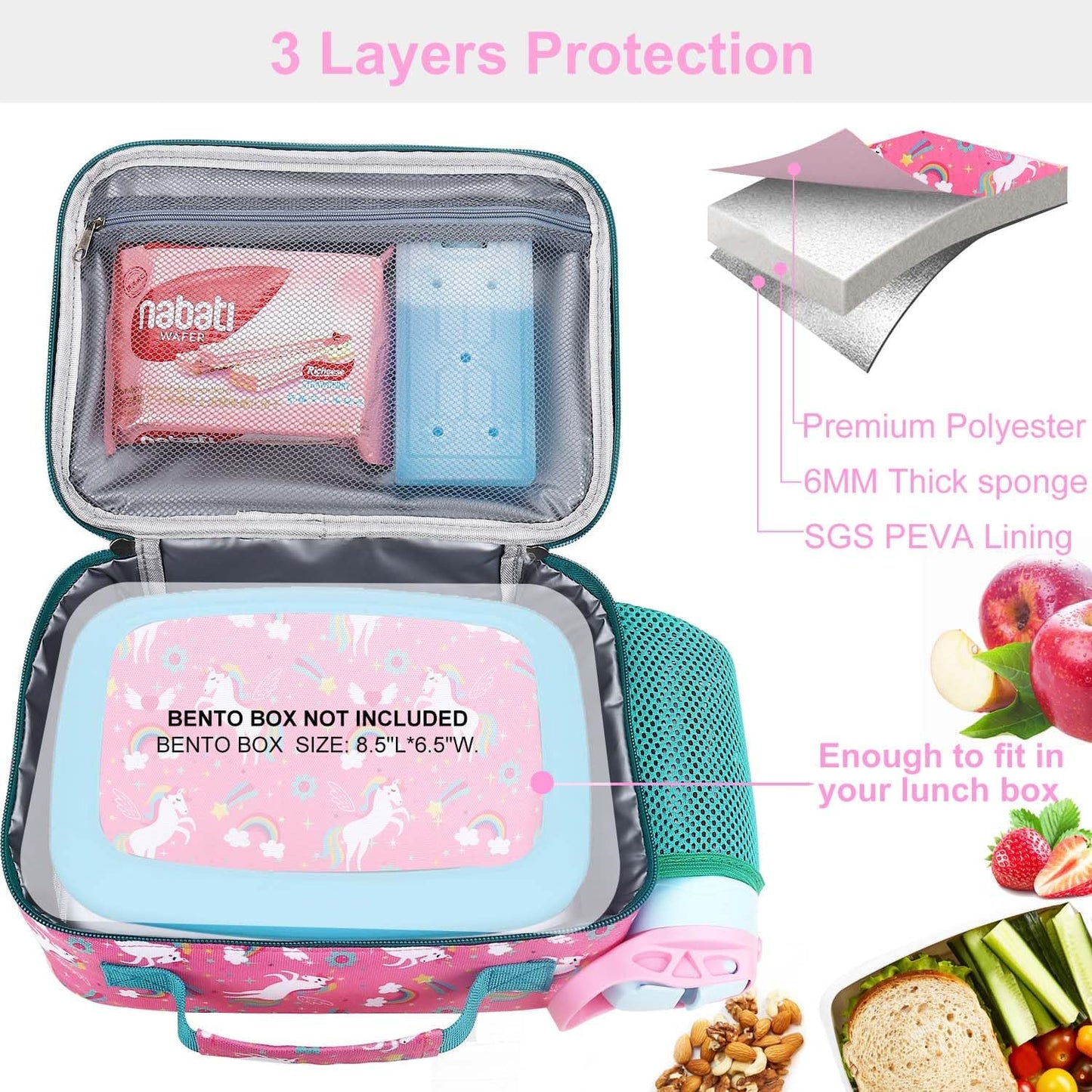 RHCPFOVR Kids Lunch Bag - Insulated Lunch Box for Boys Girls,Washable Lunch Bag and Reusable Toddler Leak-proof Lunchbox for School and Daycare - Colors B