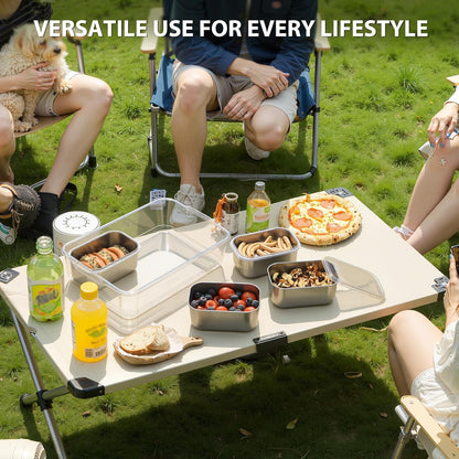 Snackle Box Container, Stainless Steel Divided Serving Tray with Lid and Handle, 8 Compartment Portable Snack Platters - Clear Storage Organizer for Fruit Candy Nuts Veggie - Perfect for Travel Party