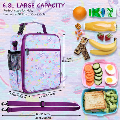 Kids Insulated Lunch Box Bag, Thermal Picnic Cool Bags with Adjustable Strap for Adults Children Women Men Boys Girls School Work (CAM-Blue)