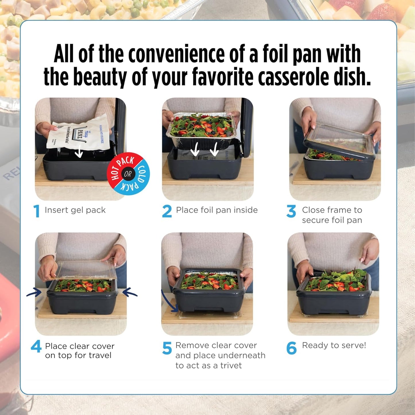Fancy Panz Red Premium Aluminum Foil Pan Carrier with Secure Latch Lid - Reusable Casserole Carrier for Half Size Pans - Food Transport Holder for Potlucks, Parties, Tailgates & Entertaining