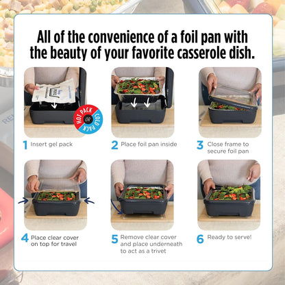 Fancy Panz Red Premium Aluminum Foil Pan Carrier with Secure Latch Lid - Reusable Casserole Carrier for Half Size Pans - Food Transport Holder for Potlucks, Parties, Tailgates & Entertaining