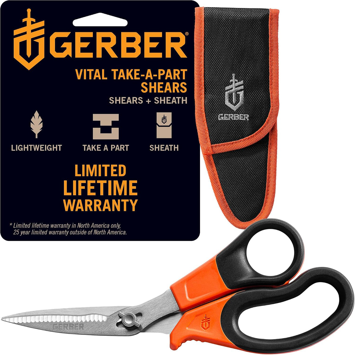 Gerber Vital Take-Apart Poultry Kitchen & Hunting Shears, Serrated, Orange