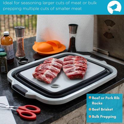 BIRDROCK HOME Collapsible Large BBQ Prep Tub w/Cutting Board, Multi-Function Grill Caddy w/Colander & Lid, Portable Silicone Dish Bowl for Picnic, Tailgate, Camping - Black