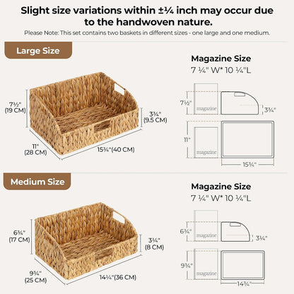 StorageWorks Water Hyacinth Pantry Storage Baskets, Wicker Baskets with Built-in Handles, Handwoven Shelf Baskets for Organizing, Pantry Organizers and Storage, 3 Pack