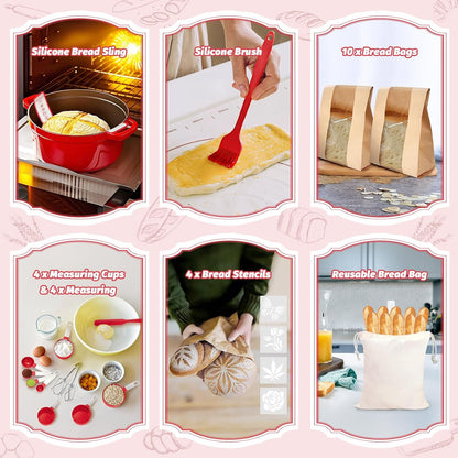Sourdough Proofing Basket Gift Set, 9" Round and 10" Oval Banneton Bread Baking Supplies, Sourdough Baskets with Bread Lame, Danish Whish, Bowl Scraper, Sourdough Scraper, and Linen Liner