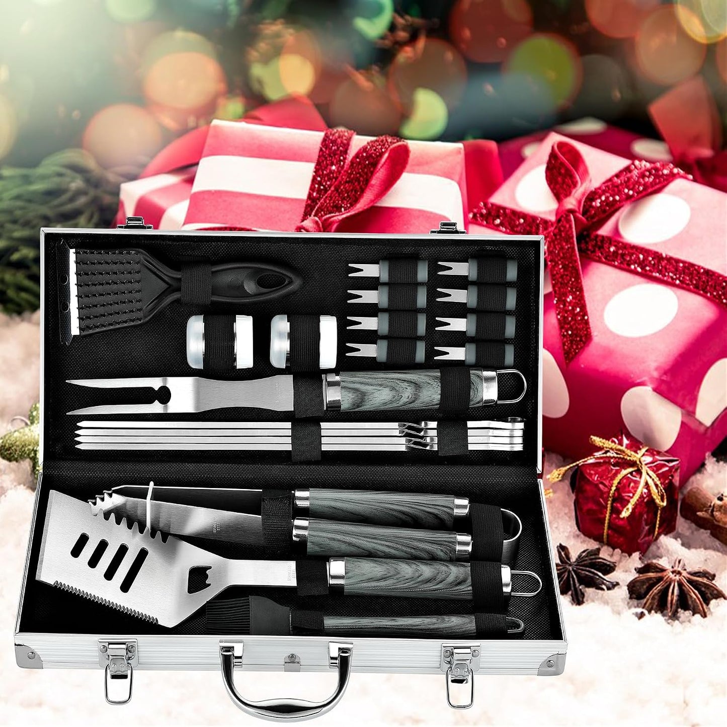ROMANTICIST 20pcs Heavy Duty BBQ Grill Tool Set in Case - The Very Best Grill Gift for Father's Day and Christmas - Professional BBQ Accessories Set for Outdoor Cooking Camping Grilling Smoking