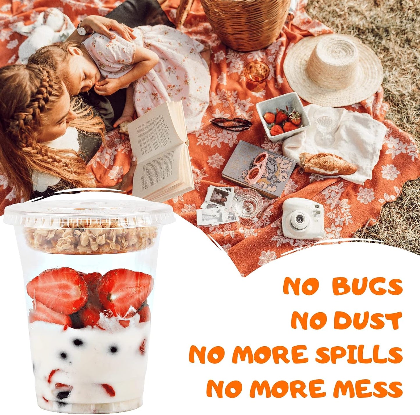 Aatriet 12 oz Clear Plastic Parfait Cups with Insert 3.25oz & Dome Lids No Hole - (20 Sets) Yogurt Fruit Parfait Cups, for Dips and Veggies, Take Away Breakfast and Snacks. No Leaking