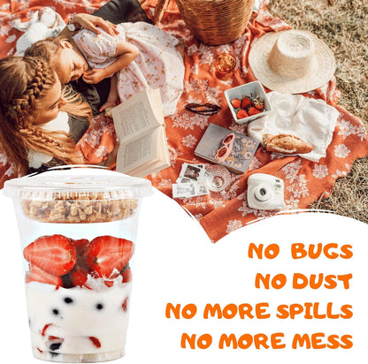 Aatriet 12 oz Clear Plastic Parfait Cups with Insert 3.25oz & Dome Lids No Hole - (20 Sets) Yogurt Fruit Parfait Cups, for Dips and Veggies, Take Away Breakfast and Snacks. No Leaking