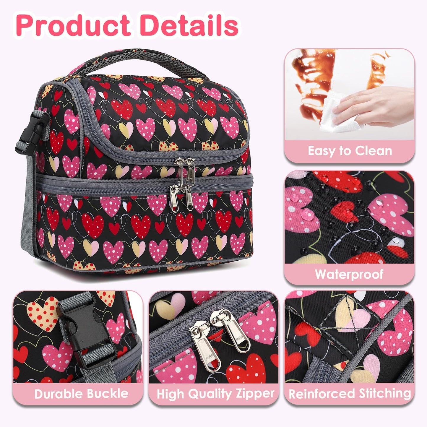 FlowFly Kids Double Decker Cooler Insulated Lunch Bag Large Tote for Boys, Girls, Men, Women, With Adjustable Strap, Unicorn