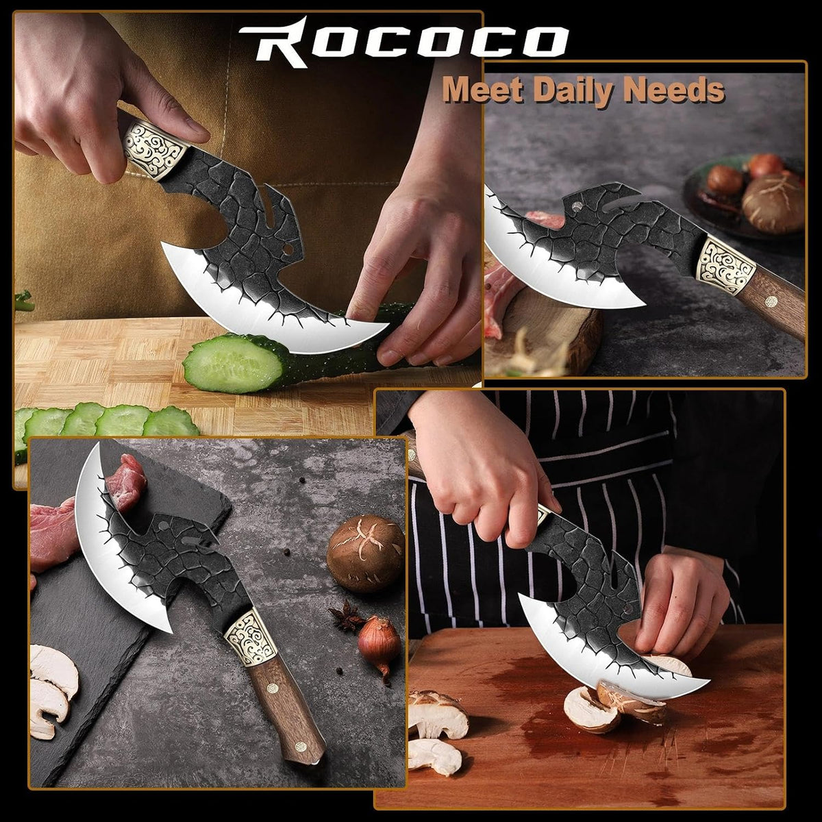 ROCOCO Viking Cleaver Knife Birthday - Kitchen Axe & Sheath Father Gift Men