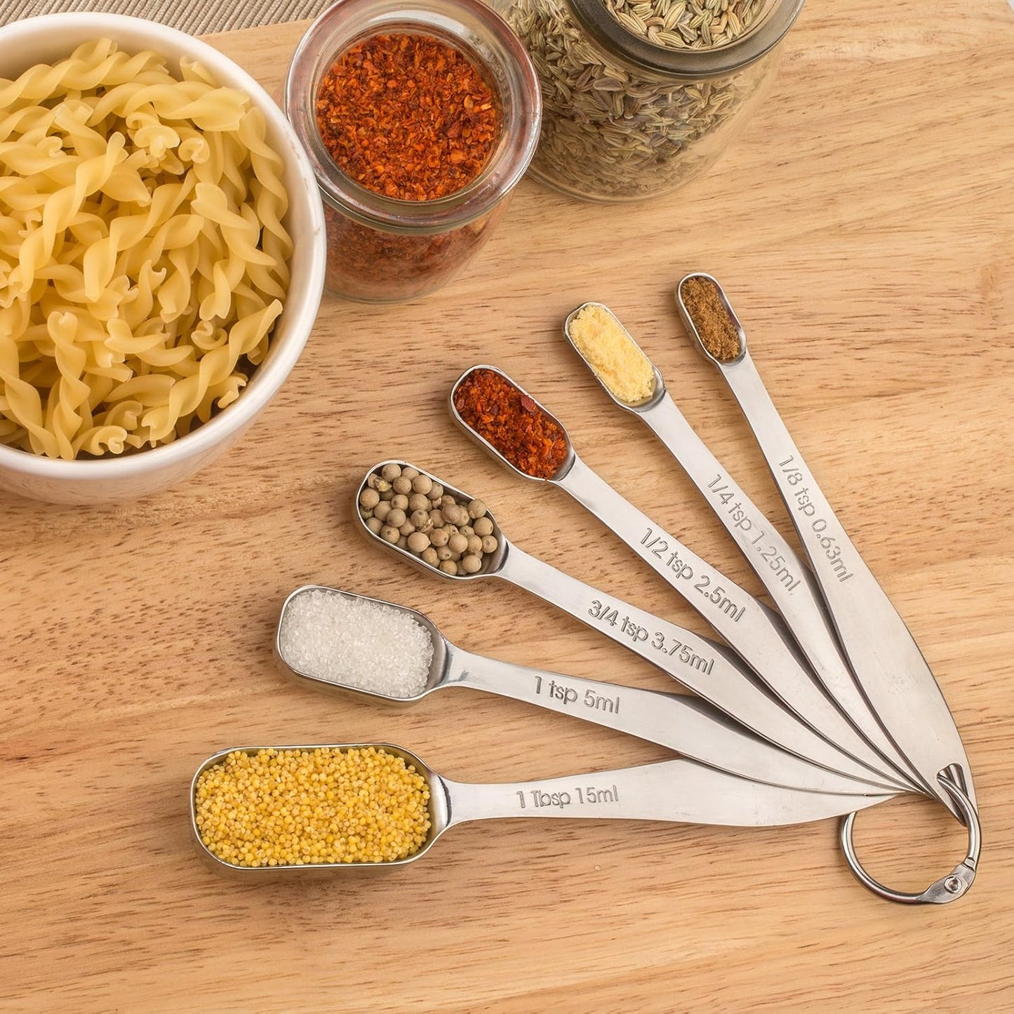 13-piece Measuring Cups and Spoons Set, 18/8 Stainless Steel Heavy Duty Ergonomic Handle with Ring Connector, Silver
