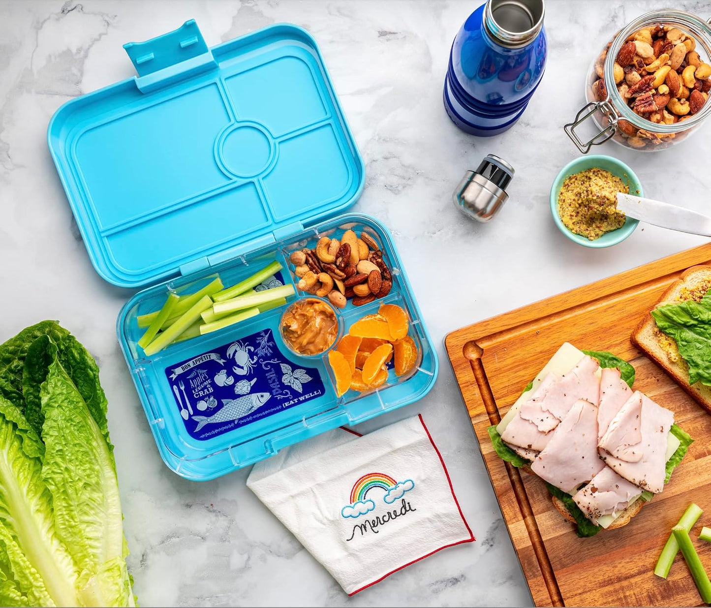 Yumbox Tapas Leakproof Bento Box, 5 Compartments, Antibes Blue | Large Capacity Design | Removable Compartment Tray | Easy-Open Single Latch | Ideal for Teens & Adults | Dishwasher-Safe Tray