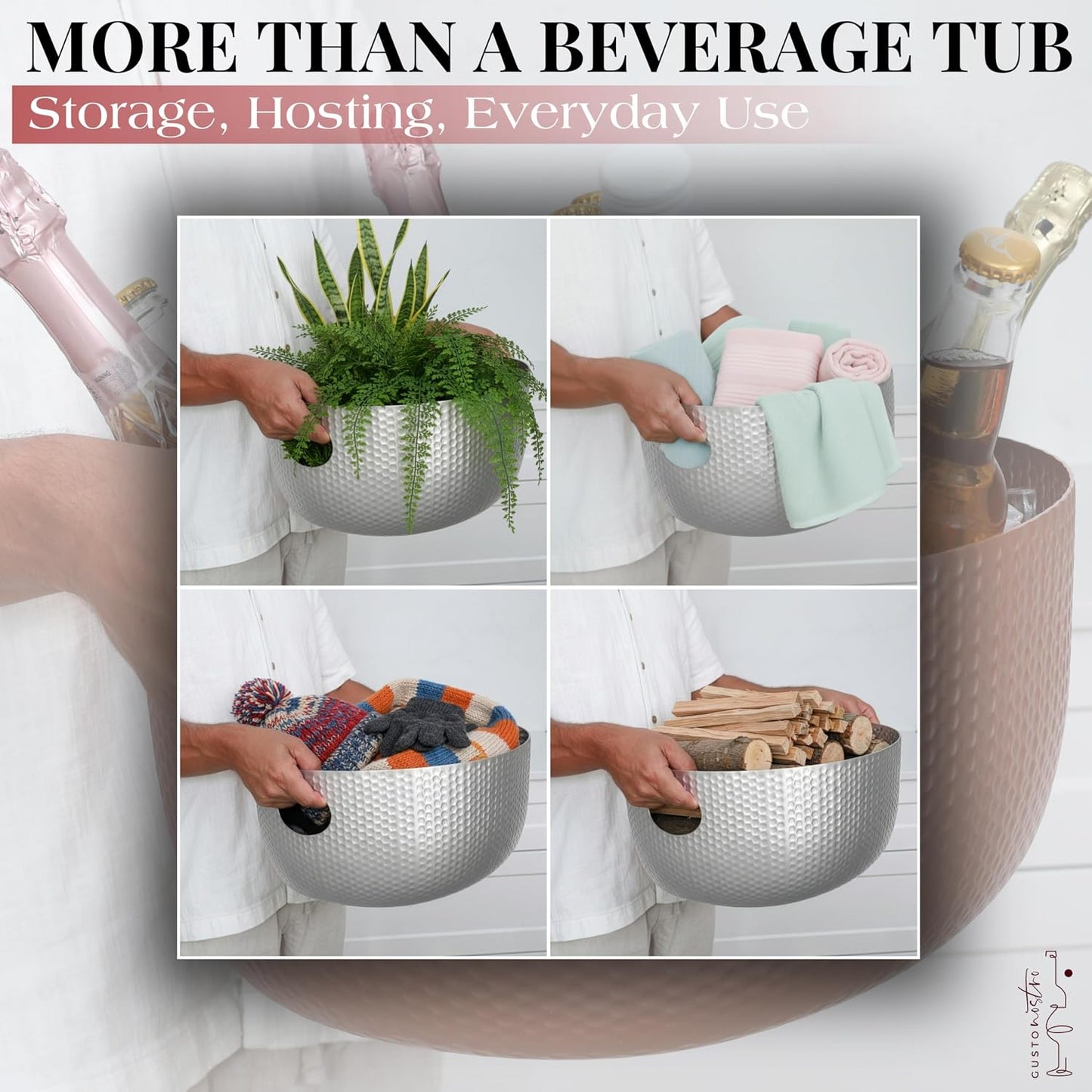 Gusto Nostro Large Beverage Tub for Parties - Metal Tub for Wine Bottles,Champagne,Beers - High Capacity Ice Bucket for Drinks - Extra Large Ice Buckets for Parties (22 qt) Outdoor Party Drink Bucket