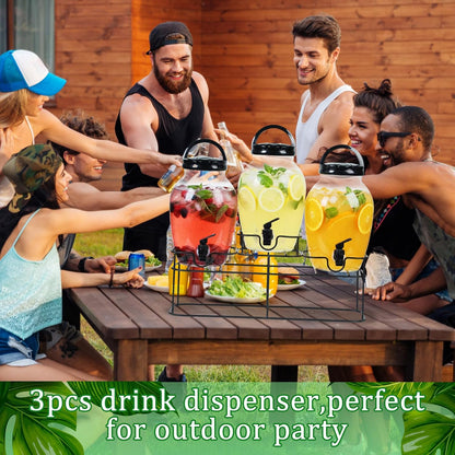 Tanlade 3 Pcs Plastic Drink Dispenser with Spigot and Metal Stand 1.2 Gallon Beverage Dispenser for Parties Juice Dispensers Lemonade Jar with Lids for Cold Drink Tea Water Container