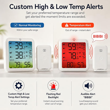 Refrigerator Thermometer with Alarm Freezer Thermometer with 2 Probes