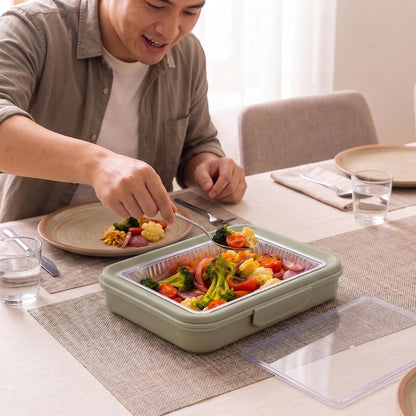 9x13 Pan Carrier with Aluminum Foil Pan – Insulated Food Carrier for Casseroles, Lasagna & Hot/Cold Dishes, Decorative Tabletop Serving Container with Lid for Parties, BBQ, Catering, Travel & Potlucks
