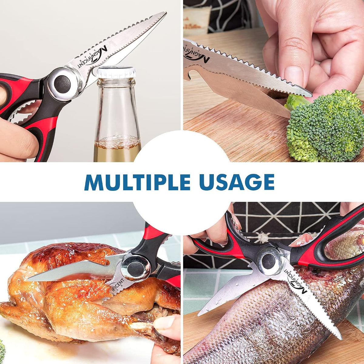 Magnificent Kitchen Scissors Heavy Duty - Multi-Purpose Kitchen Shears for Meat, Poultry, Food - Stainless Steel Cooking Scissors - Dishwasher Safe Culinary Shears