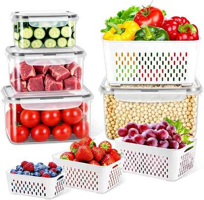 12 Pieces Fruit Storage Containers For Fridge with Removable Colanders