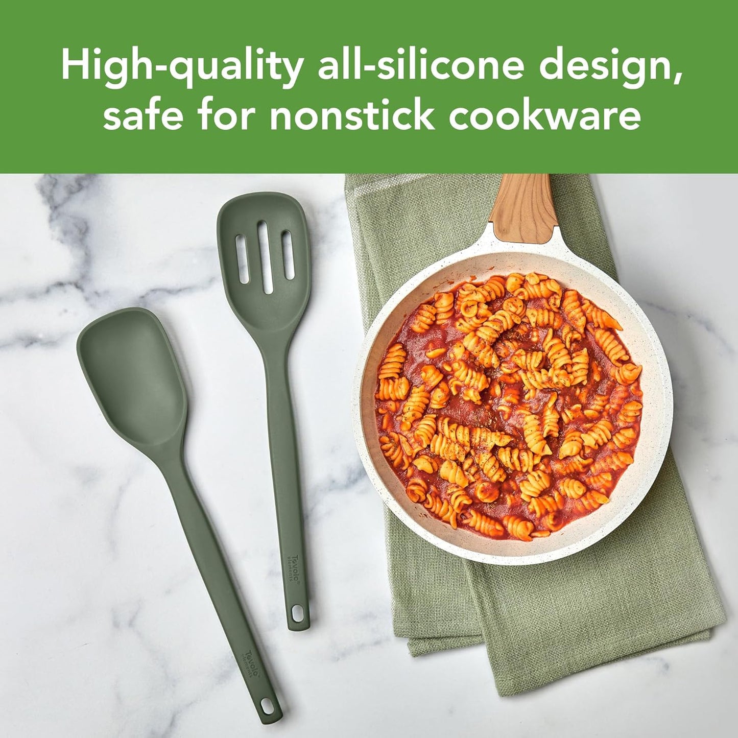 Tovolo Elements Silicone Spoon Set of 2 Mixing and Slotted Spoon Bundle for Non Stick Cooking Mixing Serving, Dishwasher Safe Heat Resistant Slotted Spoon and Mixing Serving Spoon, Oatmeal