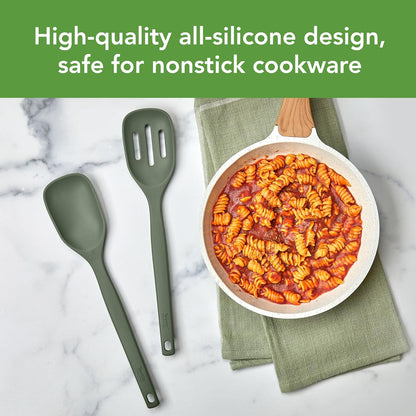 Tovolo Elements Silicone Spoon Set of 2 Mixing and Slotted Spoon Bundle for Non Stick Cooking Mixing Serving, Dishwasher Safe Heat Resistant Slotted Spoon and Mixing Serving Spoon, Oatmeal