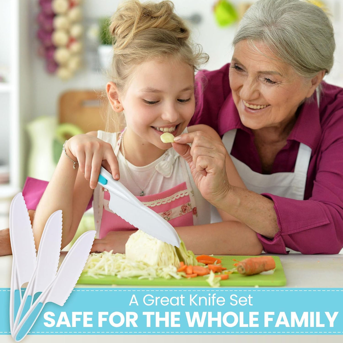 Zulay Kitchen 3-Piece Kids Knife Set for Real Cooking & Baking - Toddler Knives for Cutting Fruits, Veggies, & Cake - Children’s Montessori Knive with Serrated Edges - Safe & Fun Lettuce Knife (Red)