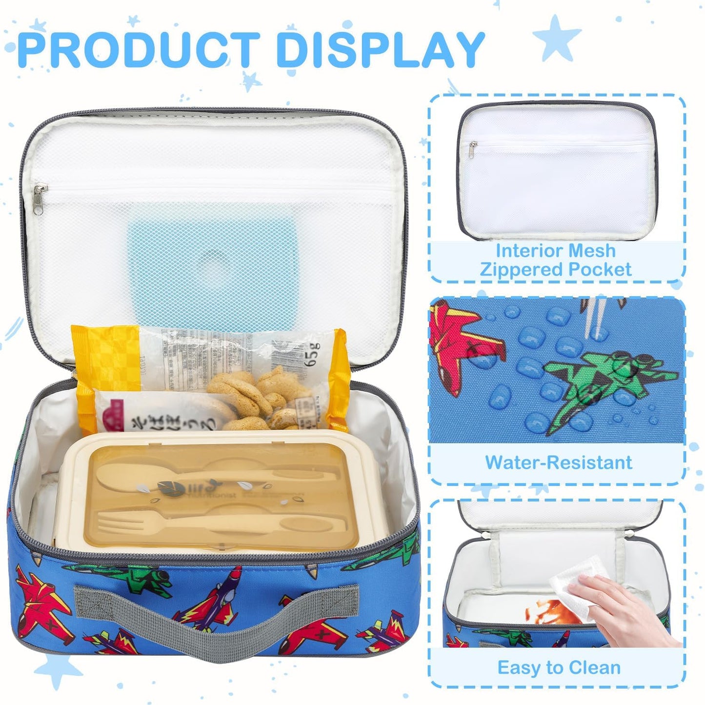 FlowFly Kids Lunch box Insulated Soft Bag Mini Cooler Back to School Thermal Meal Tote Kit for Girls, Boys, Astronaut - Colors A