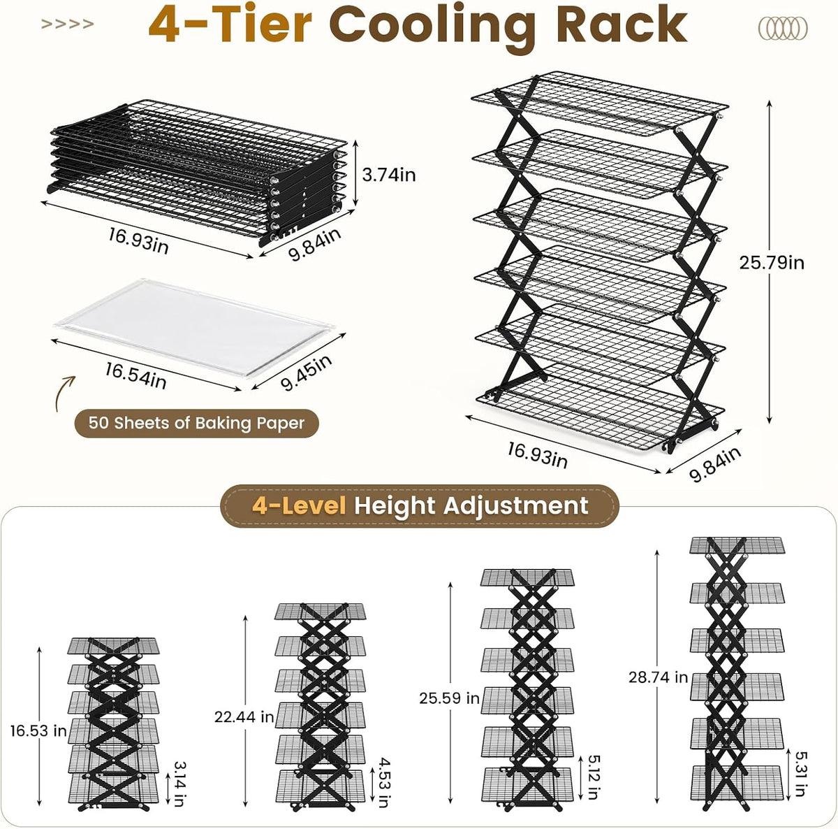 6 Tier Collapsible Cooling Rack for Baking Cookies Bread Barbecue