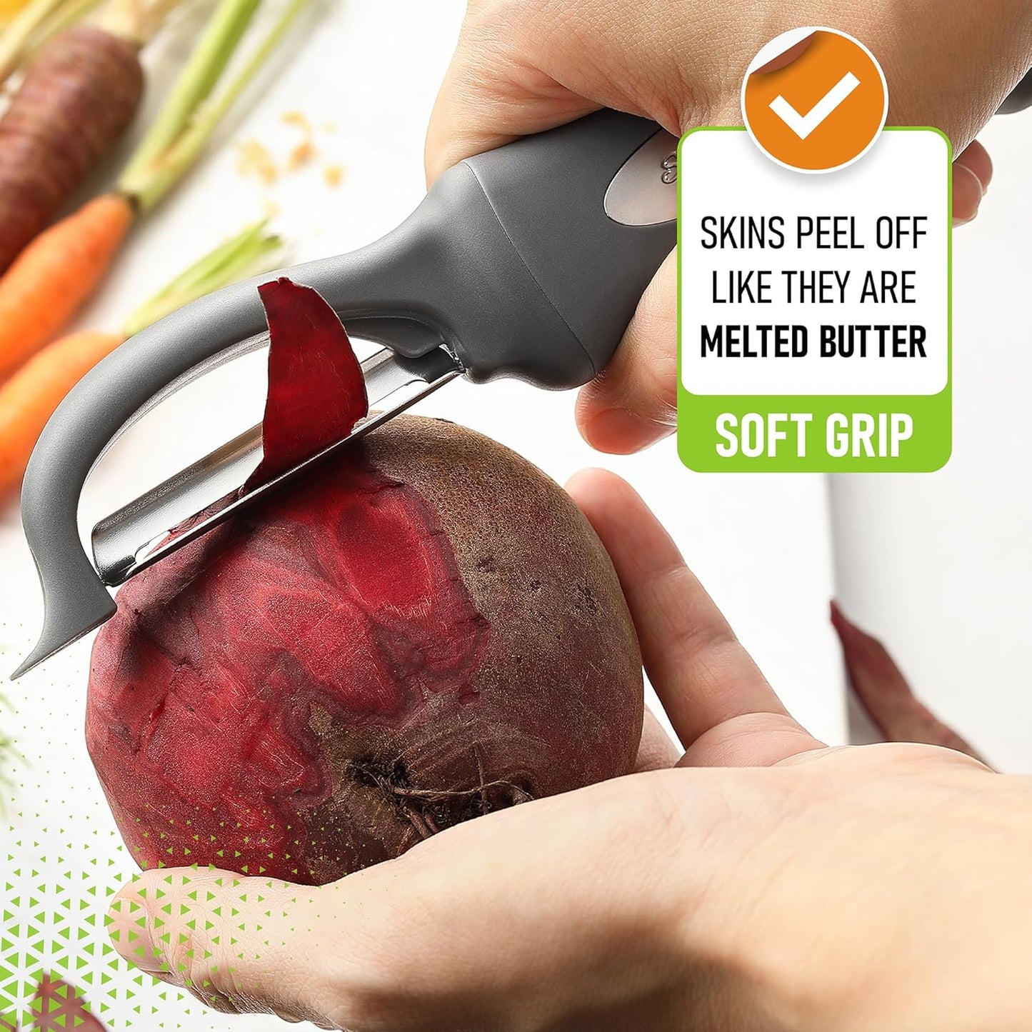 Spring Chef Premium Swivel Vegetable Peeler, Soft Grip Handle and Ultra Sharp Stainless Steel Blades - Perfect Kitchen Peeler For Veggie, Fruit, Potato, Carrot, Apple - Mango