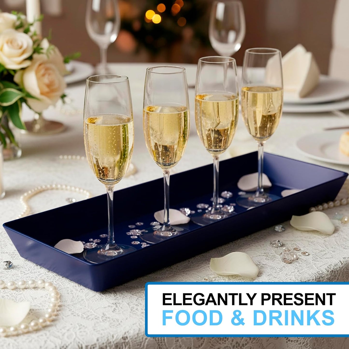US Acrylic Coastal Plastic Serving Trays (Set of 4) 15” x 10” | Large Unbreakable Reusable Rectangular Party Platters | Serve Appetizers, Fruit, Veggies, & Desserts | BPA-Free & Made in USA