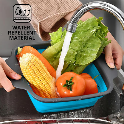 3PCS Green Foldable Kitchen Strainer Set – Silicone Colander Collapsible Strainers and Colanders Green Collander for Kitchen Collapsible Compact Drain Tools for Cooking Prep