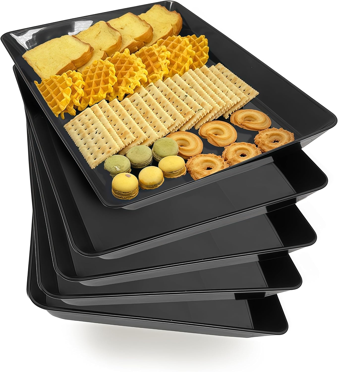 Serving Tray Platter, 4 Pack Food Tray for Veggie Fruit Snack Dessert Cookie Cheese, Food Trays for Party Supplies Display, Plastic Platters for Serving Food, Large White Trays, BPA Free
