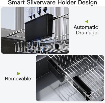 JASIWAY Dish Drying Rack in Sink, Dish Drainer with Cup and Utensil Holder