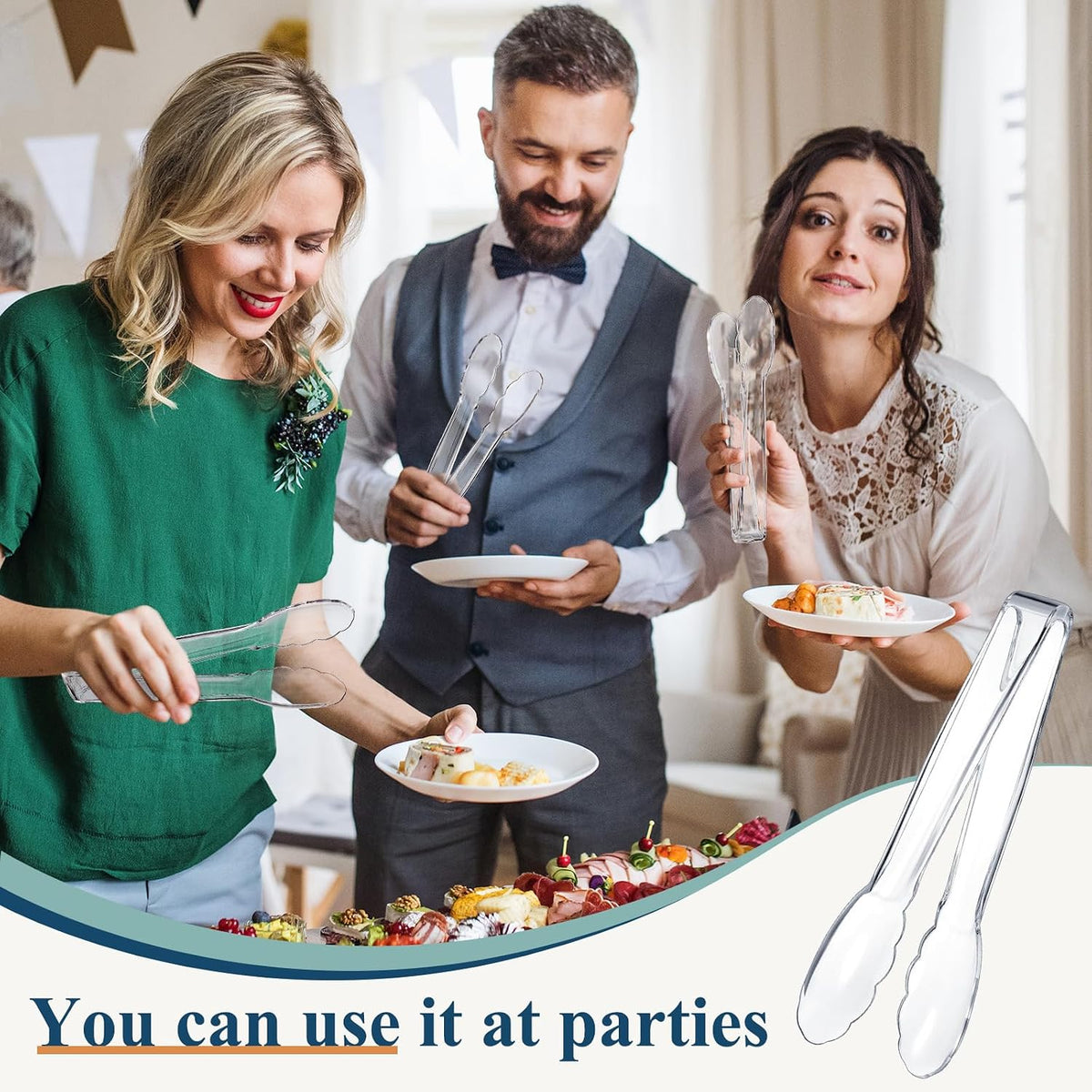 Plastic Tongs, 9 Inch Disposable Serving Tongs,Black
